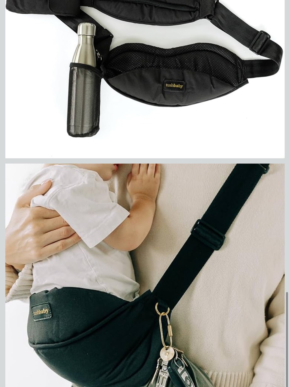 tushbaby Black Ergonomic Waist Hip Seat with Bottle Holder for TODDLER